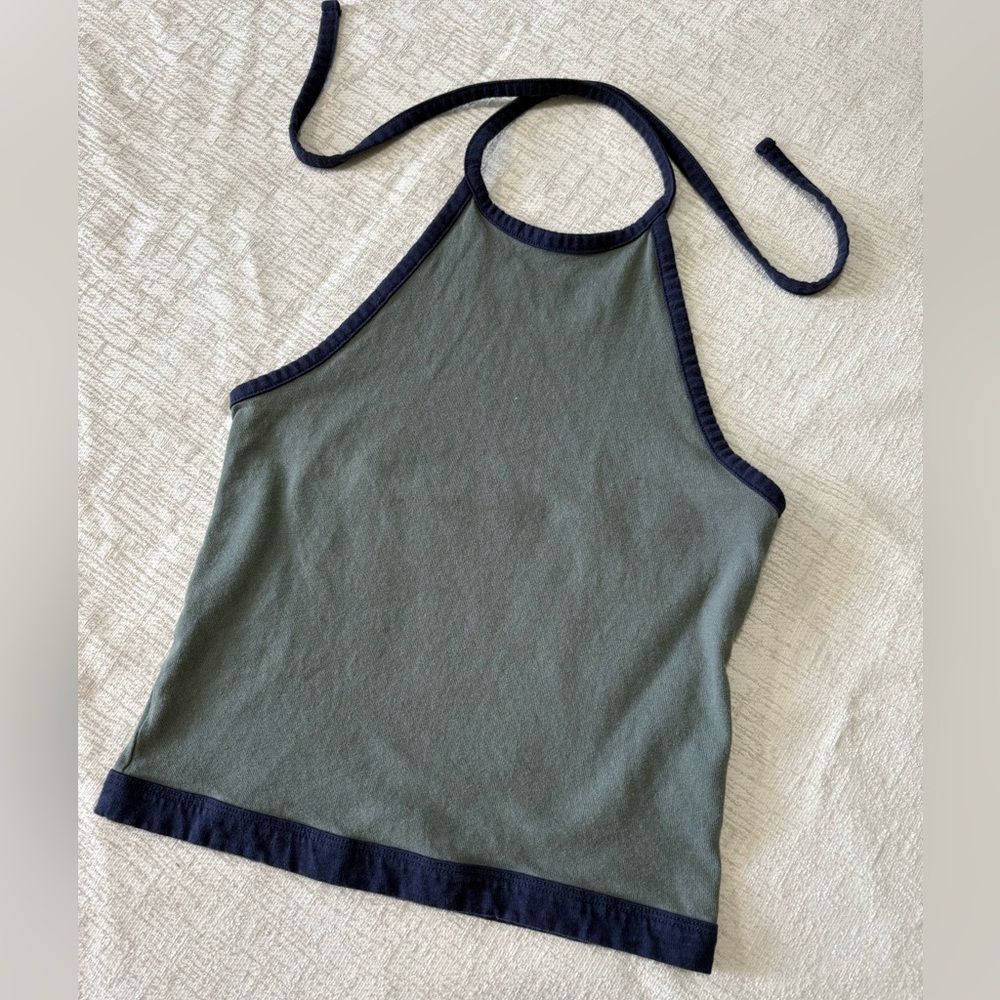 American Eagle Outfitters Olive Top with Navy Detail Women’s Small